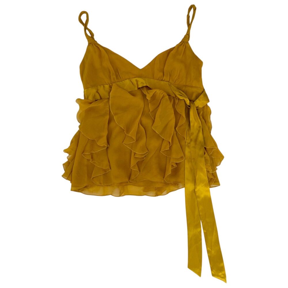 NWT BCBGMaxAzria Silk Chiffon Ruffle Cami Amber Size M - Picture 2 of 5